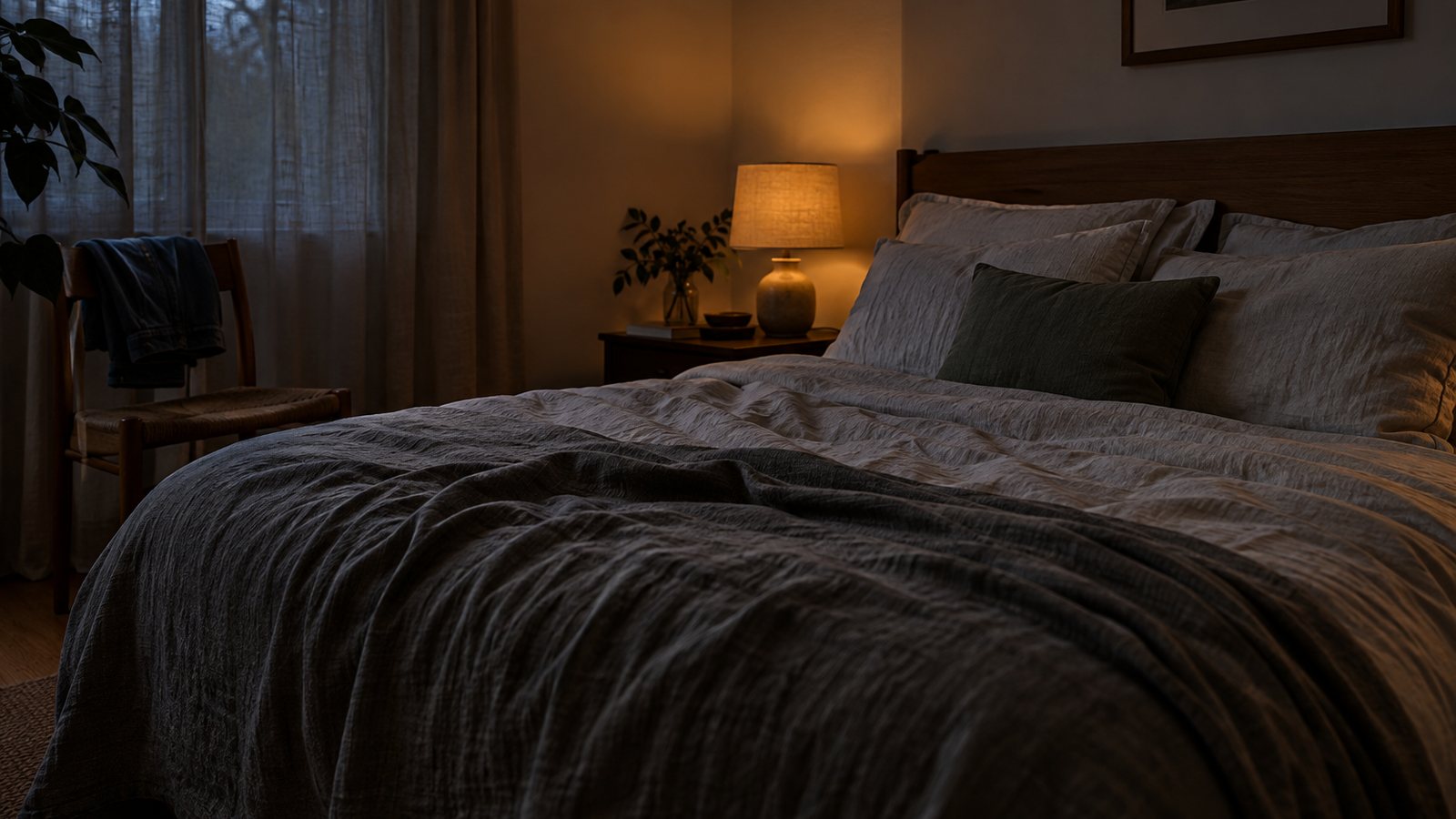 AI generated illustration of a quiet bedroom with a folded training shirt on a chair